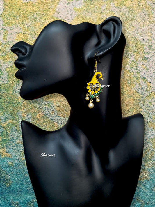 Yellow And Green Color Peacock Earrings