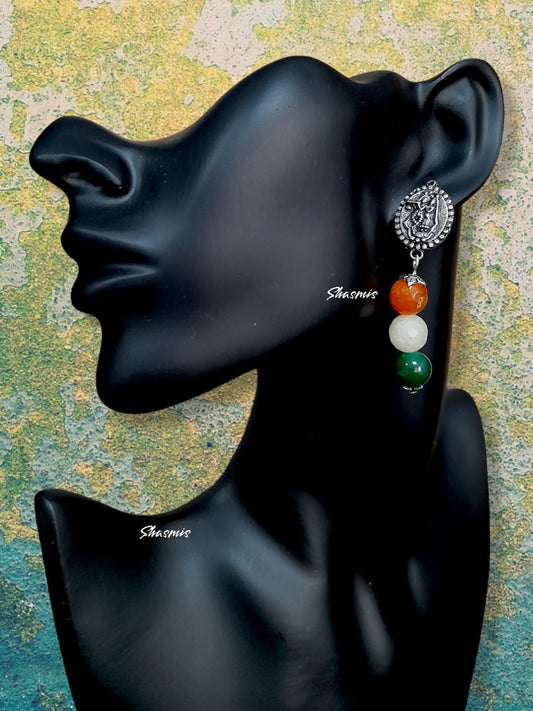 Radha Krishna Tri Color Silver Earrings