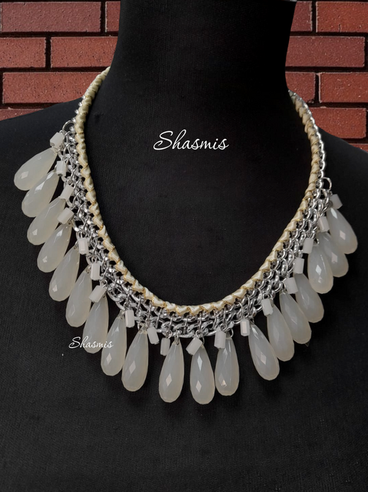 White Tear Drop Design Necklace 