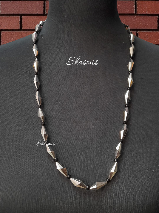 Silver Long Bead Necklace 