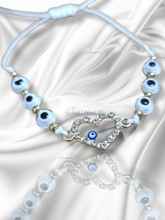 White Beads Heart Shape Design Evil Eye Bracelets