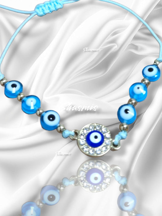 Sky Blue Bead Evil Eye Bracelets