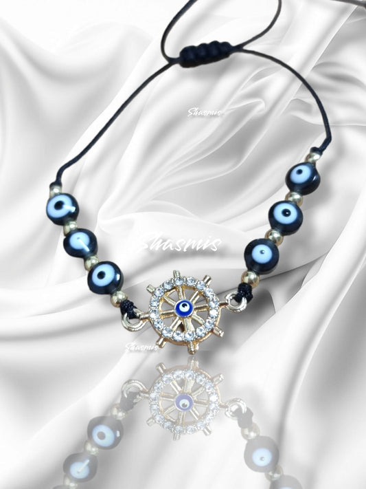 Wheel Of Life Shape Black Bead Evil Eye Bracelets