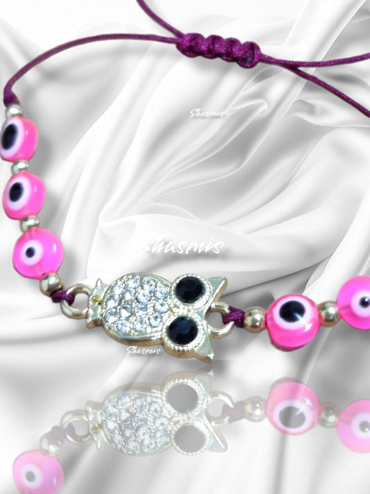 Neon Pink Color Owl Shape Evil Eye Bracelets