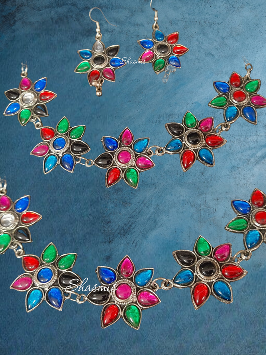 Multi Color Flower Stone Necklace