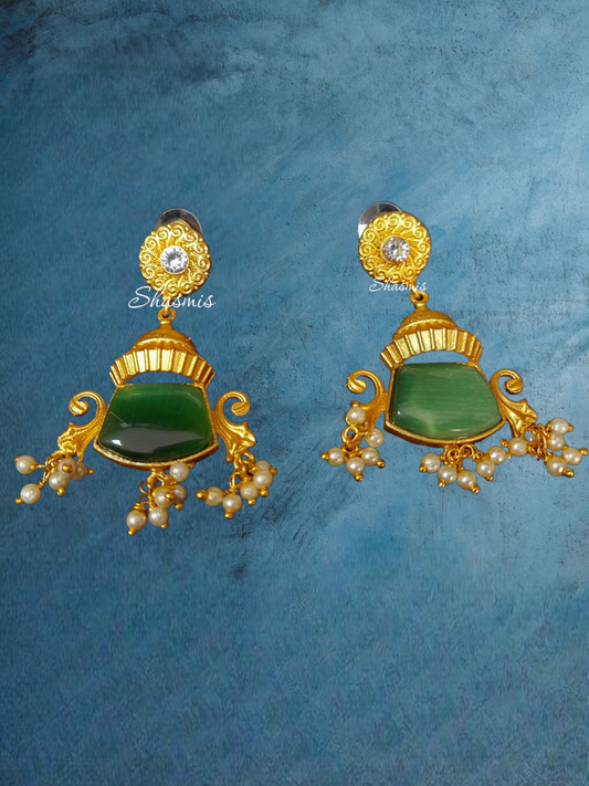 Green Stone Golden Earrings