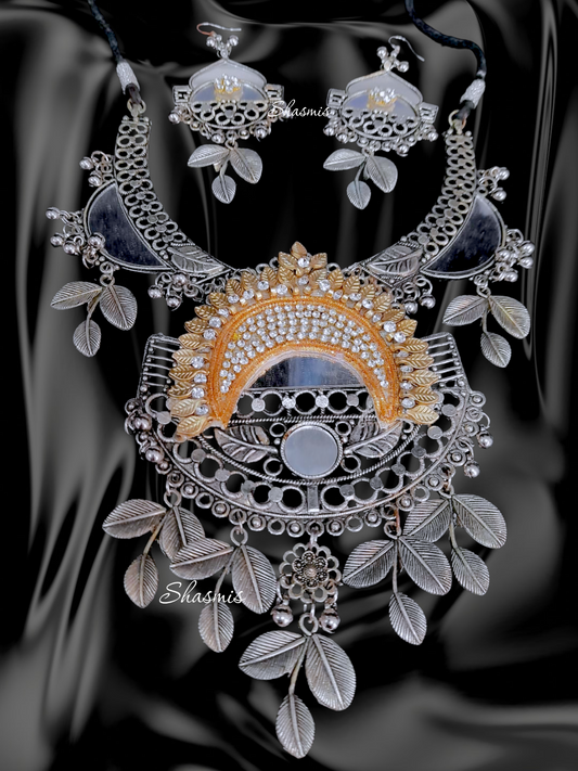Huge Silver Mirror Necklace 