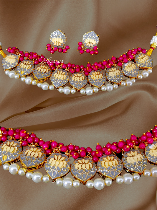 Grey Color Lotus Design Choker 