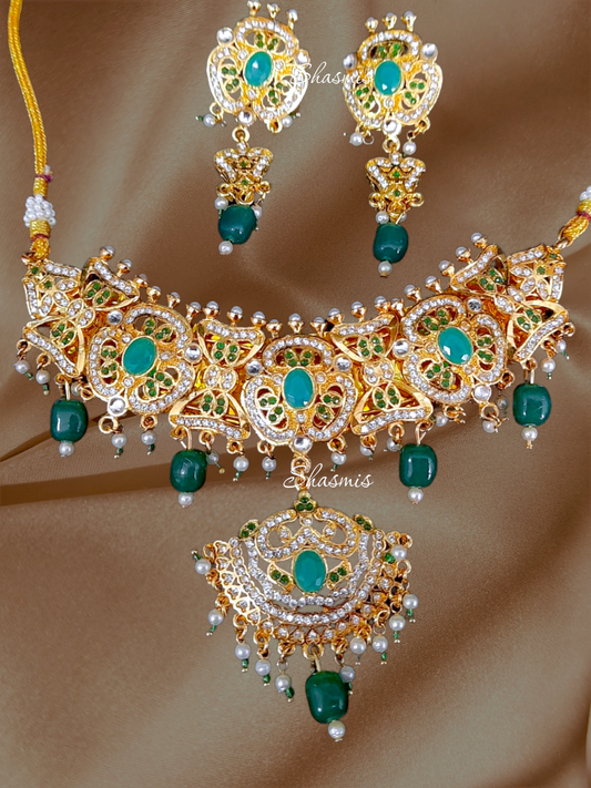 Green Stone American Diamond Necklace