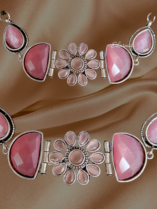 Pink Stone Silver Necklace