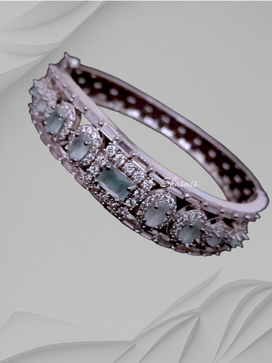Sea Green Stone Diamond Silver Bracelet