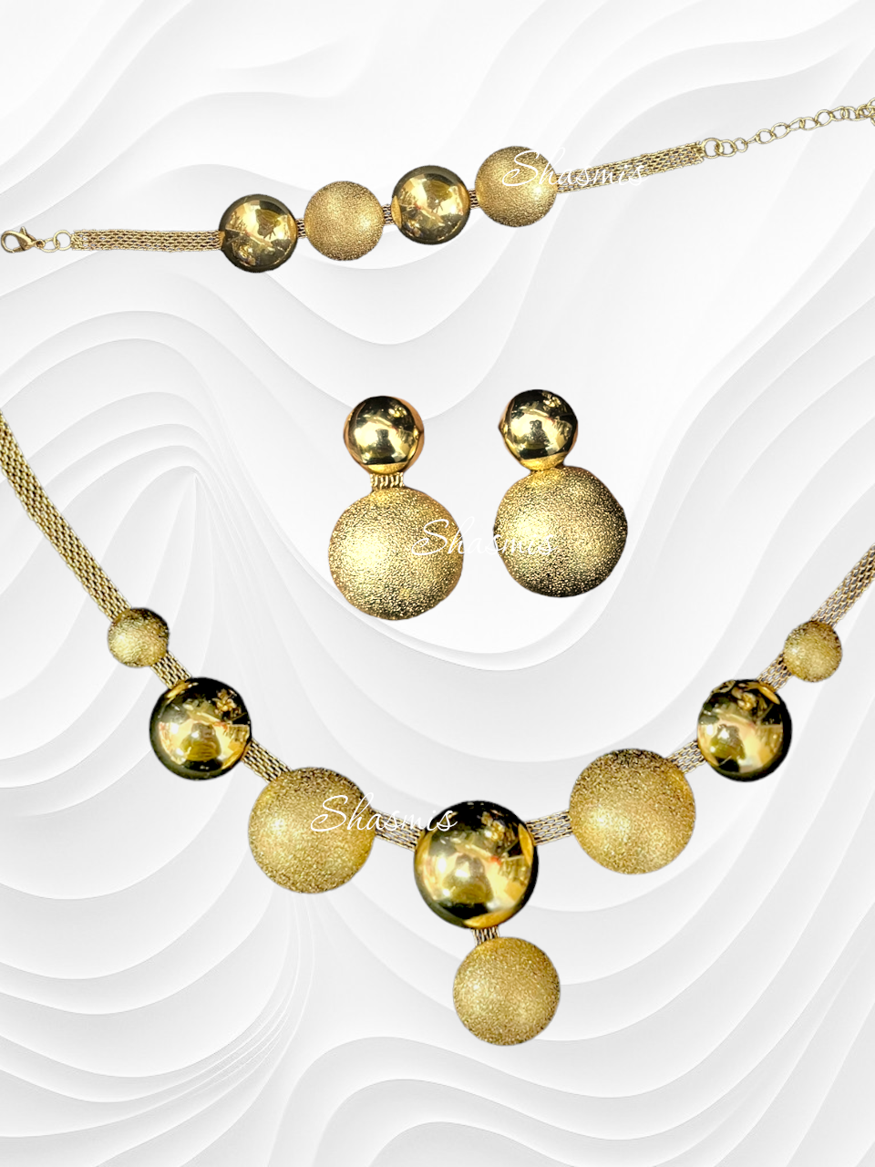 Golden Necklace Combo With Bracelets, Earrings and Ring