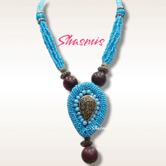 Blue Beads Long Necklace