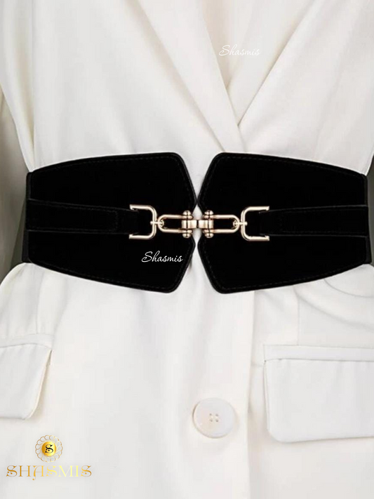 Black Color Velvet Design In Front Stretchable Belt