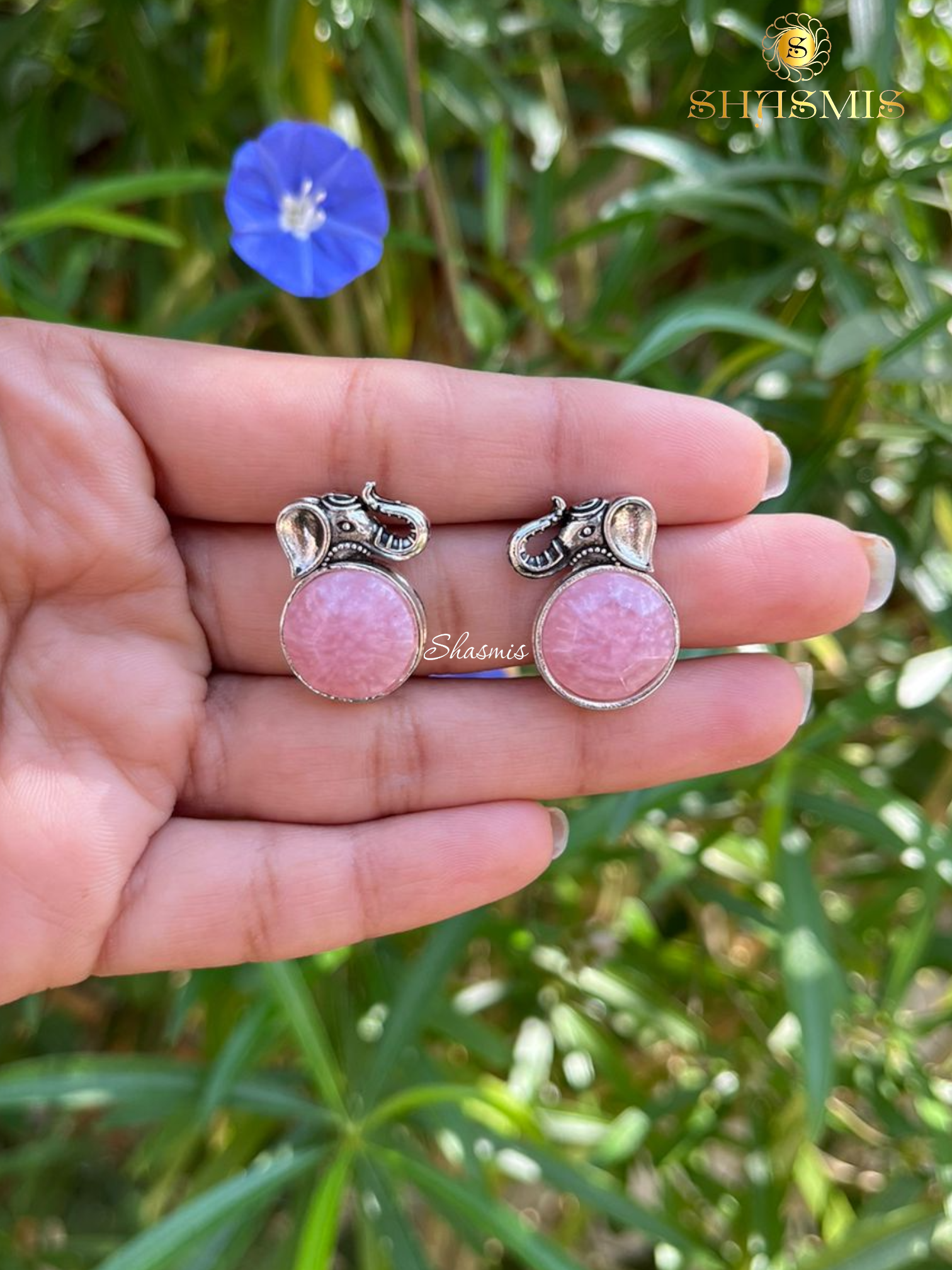 Elephant Design Pink Stud Earrings