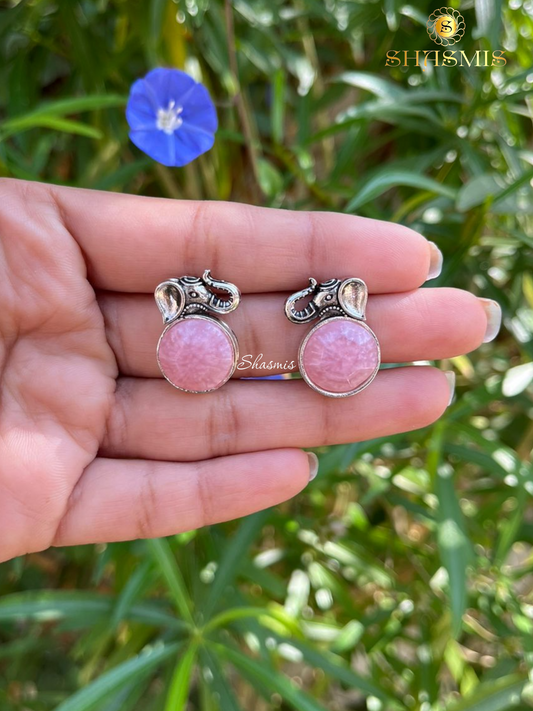 Elephant Design Pink Stud Earrings