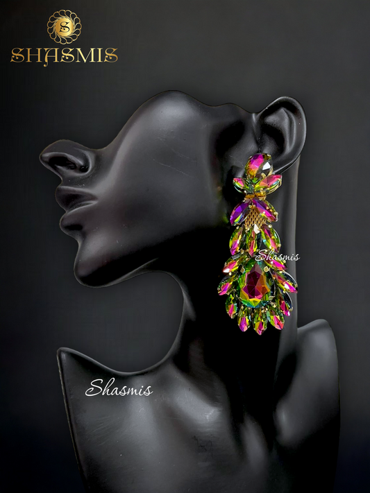 Long Rheinstone Multicolor Prerto Earrings