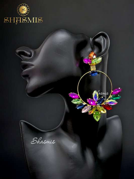 Multi colro Rheinstone Ring Design Earrings