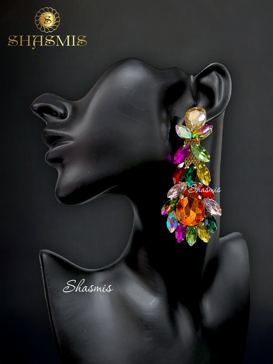 Multi color Rheinstone Long Prerto Earrings