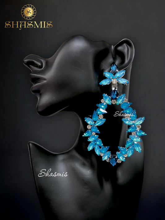 Blue Color Rheinstone Long Prerto Earrings