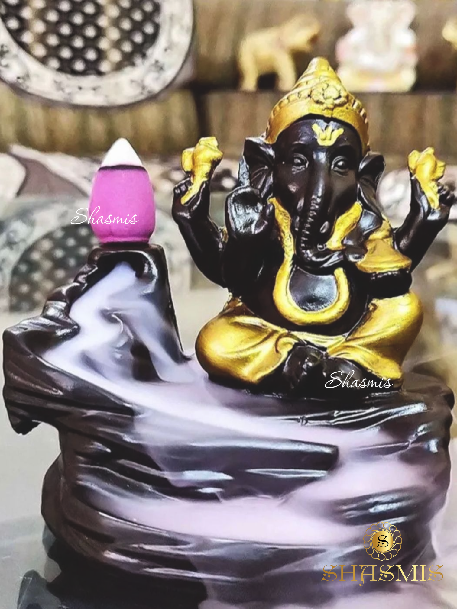 Ganesha Ji Golden Polish Leaf With Diya Ganesha Showpiece Statue, Traditiona lDiya for Diwali Puja 