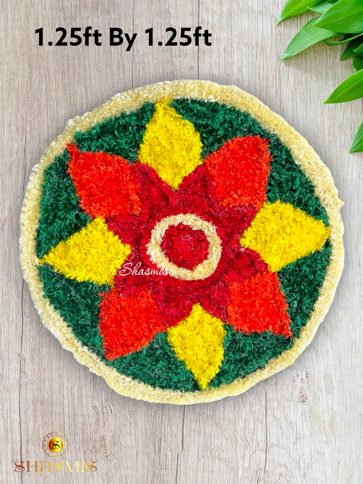 1.25ft by 1.25ft Multi color Flower Design Ready made Rangoli Mat