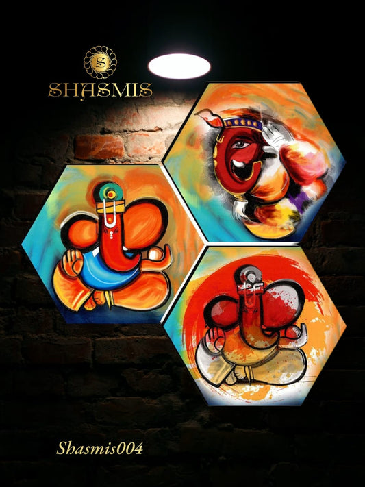 Ganesh Art Creations Hexagon Wall Painting Set Of 3