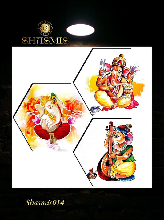 Ganesha Art Design Set Of 3 Hexagon Wall Painting