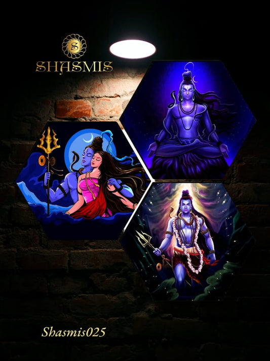 Beautiful Shankar Bhagwan Painting Set of 3 Hexagon Design