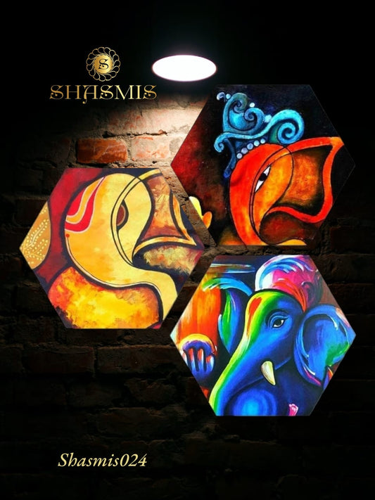 Ganesh Ji Wall Hexagon Painting Set Of 3