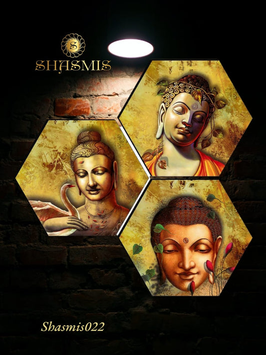 Buddha Design Set Of 3 Wall Hexagaon painting