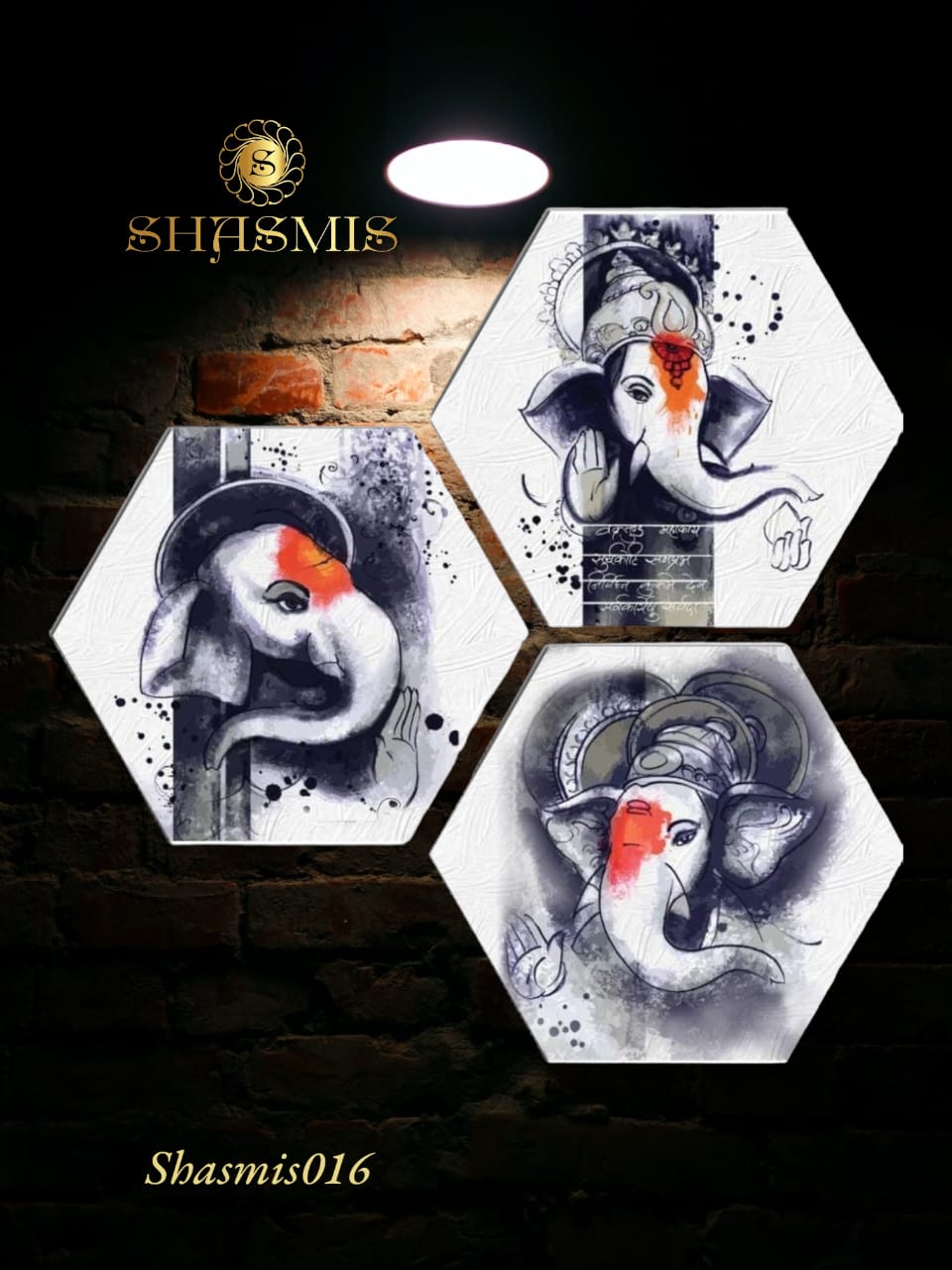 Art Of Ganesha Hexagon Wall Painting Set Of 3
