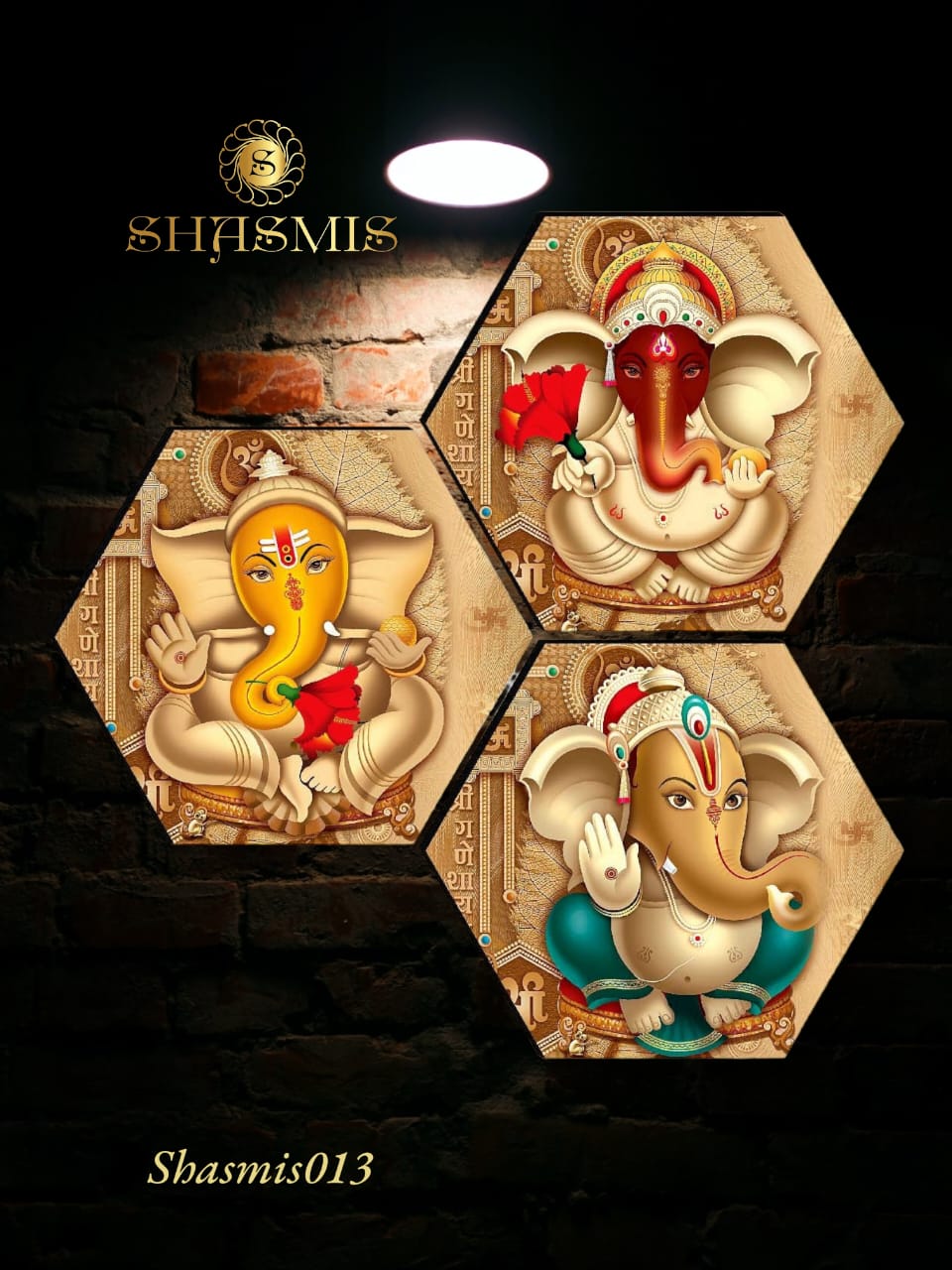Ganpati Bappa Design Set Of 3 Wall Hexagaon painting