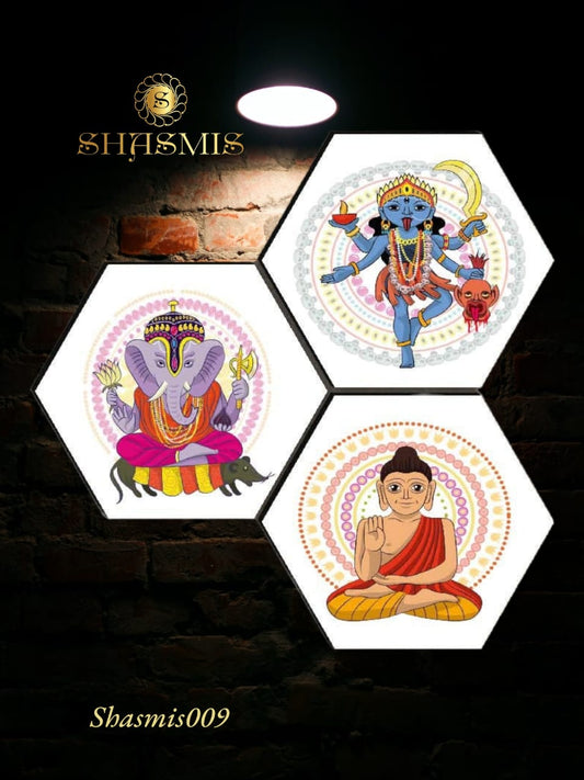 Avtar Wall Hexagaon Painting Set Of 3