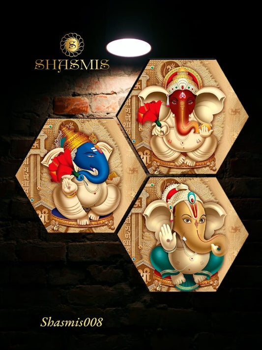 Ganesha Design Set Of 3 Wall Hexagaon painting